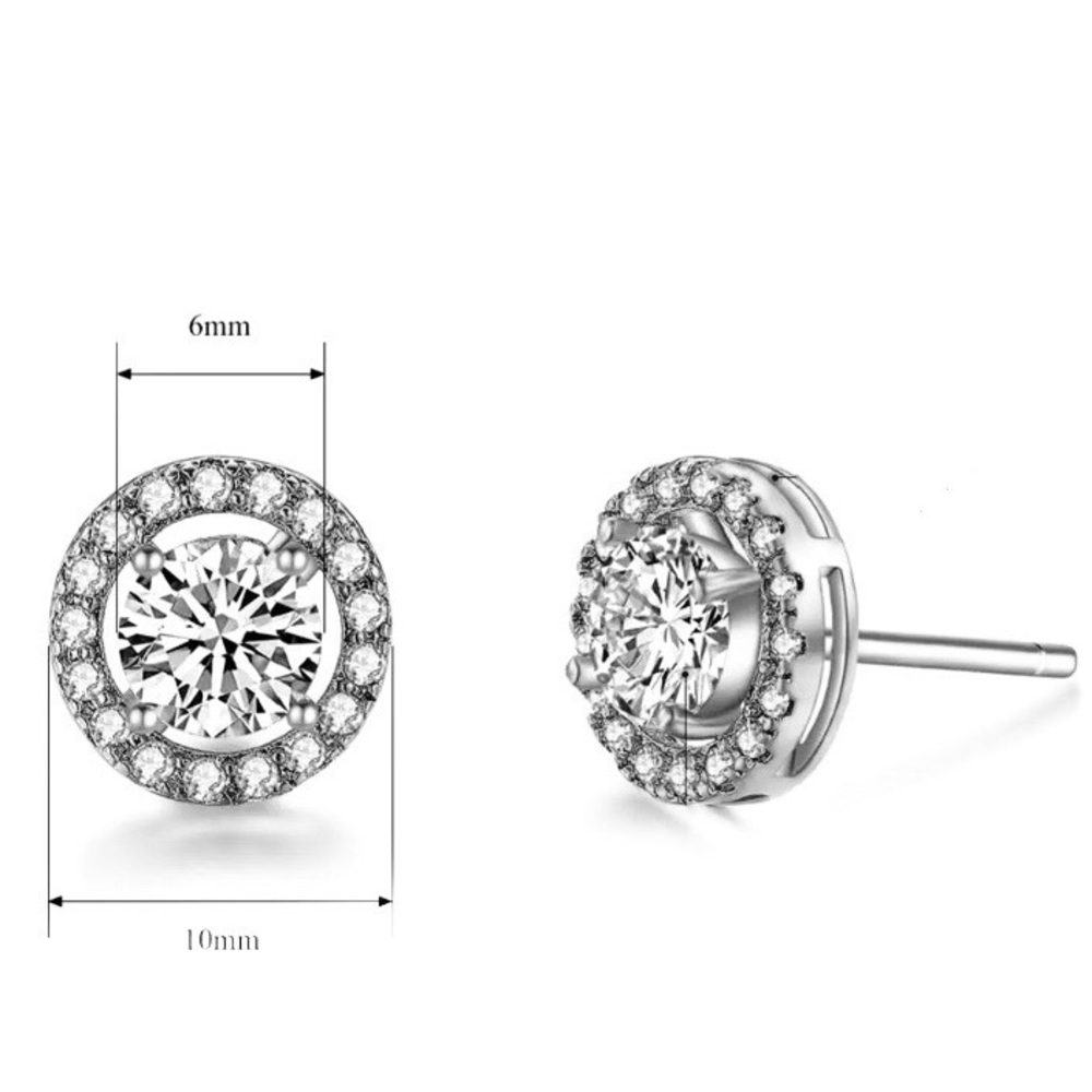 New Round Stud Diamond Sterling Silver Earrings - Picture 4 of 4